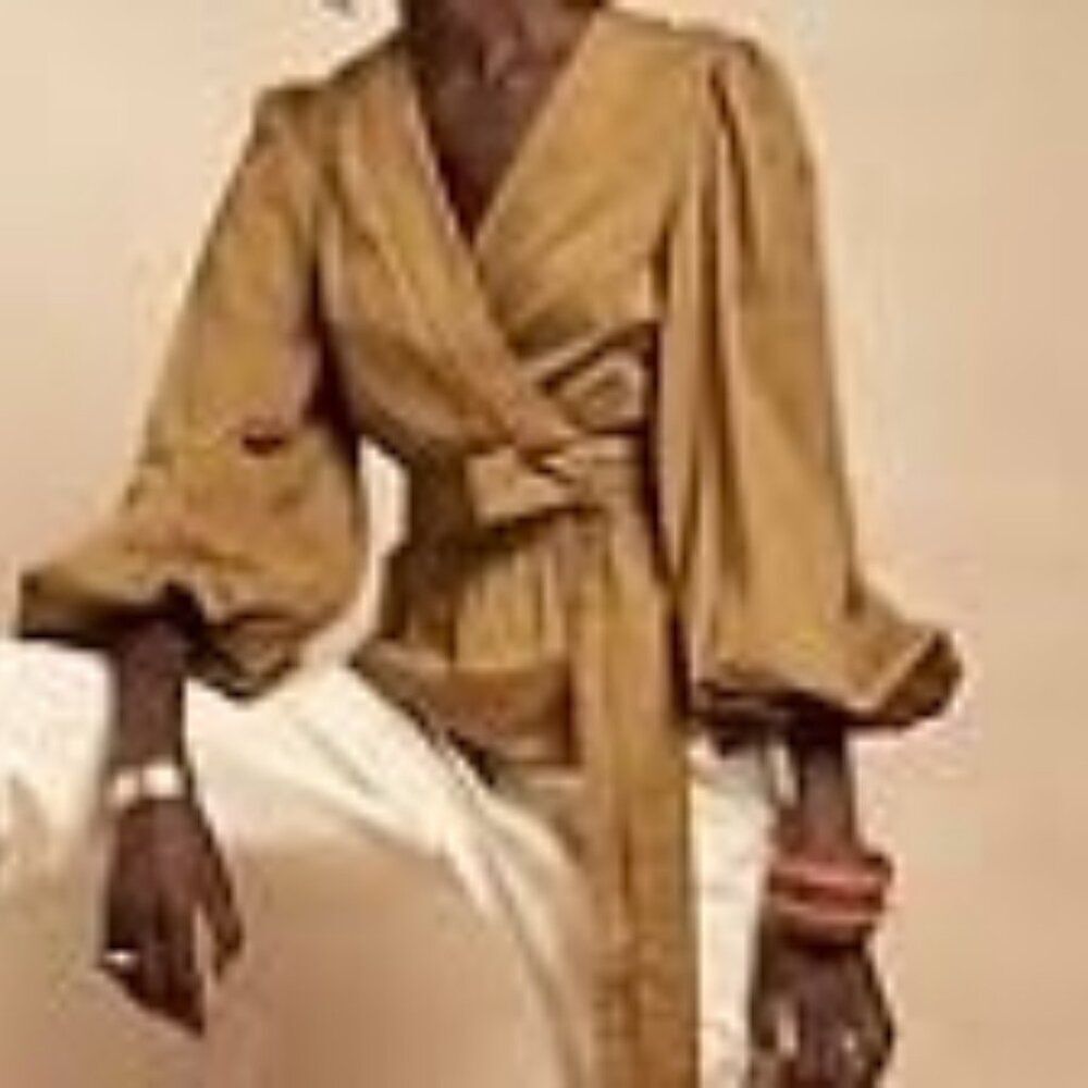 Banana Republic Dry Mustard Ballon Sleeve Wrap top, size XS